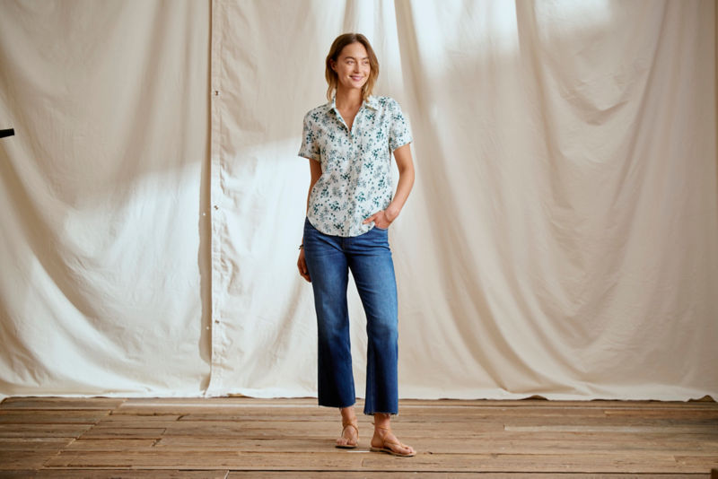 Washable Silk Short-Sleeve Camp Shirt - PEACOCK FLOATING FLORAL