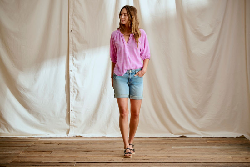 Lightweight Blouson-Sleeve Shirt - LILAC PLAID image number 1