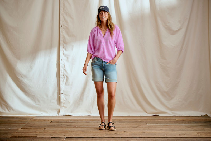 Lightweight Blouson-Sleeve Shirt - LILAC PLAID