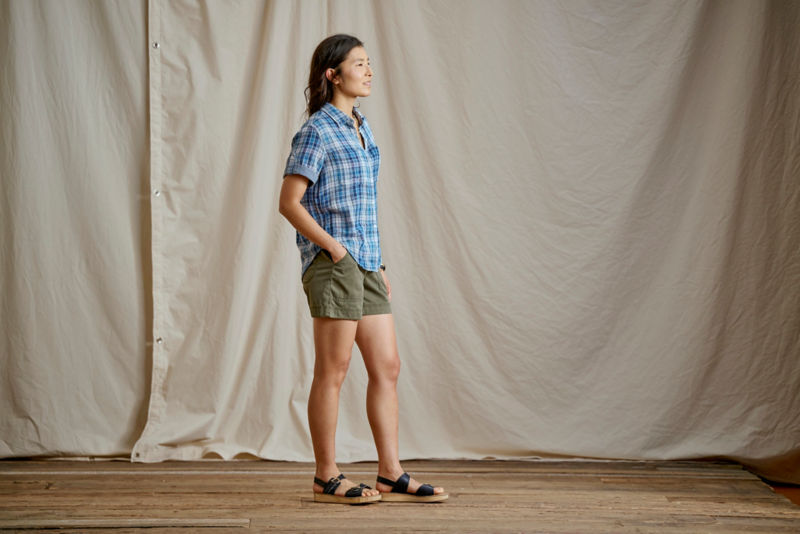 Plaid Gauze Short-Sleeve Camp Shirt - ALOE PLAID image number 3