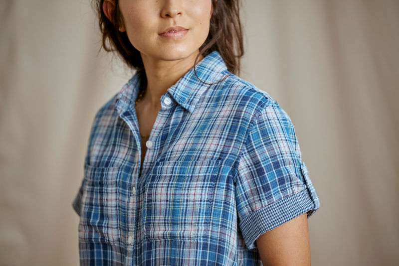 Plaid Gauze Short-Sleeve Camp Shirt - ALOE PLAID image number 2