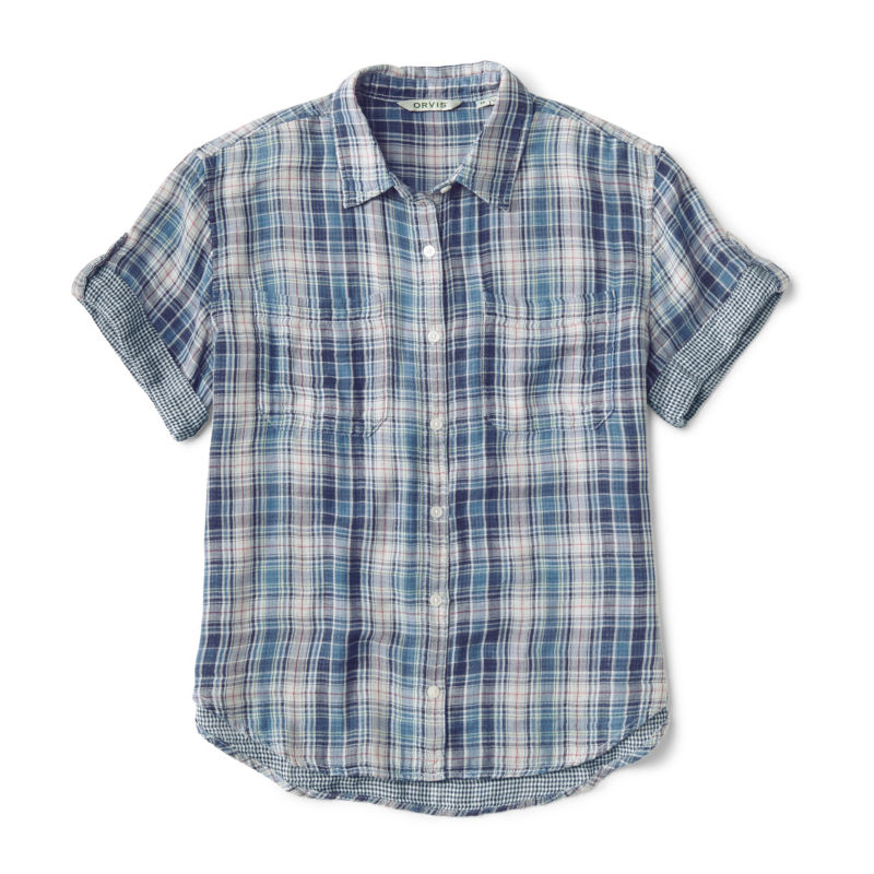 Plaid Gauze Short-Sleeve Camp Shirt - TRUE NAVY/RED CLAY PLAID image number 4
