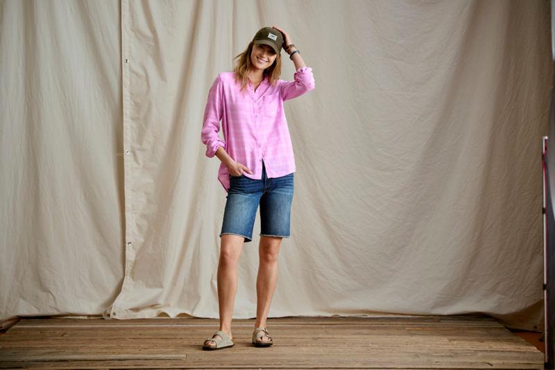 Everyday Lightweight Plaid Long-Sleeve Boyfriend Shirt - LILAC PLAID