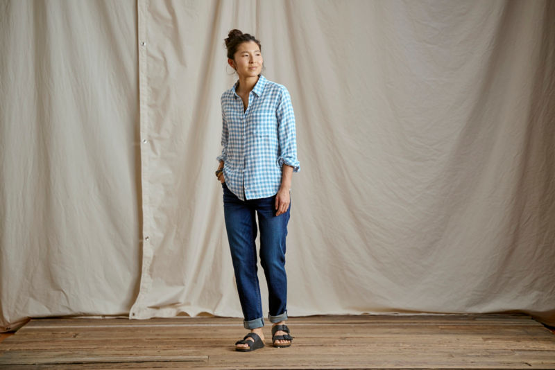 Everyday Lightweight Plaid Long-Sleeve Boyfriend Shirt - INDIGO GINGHAM