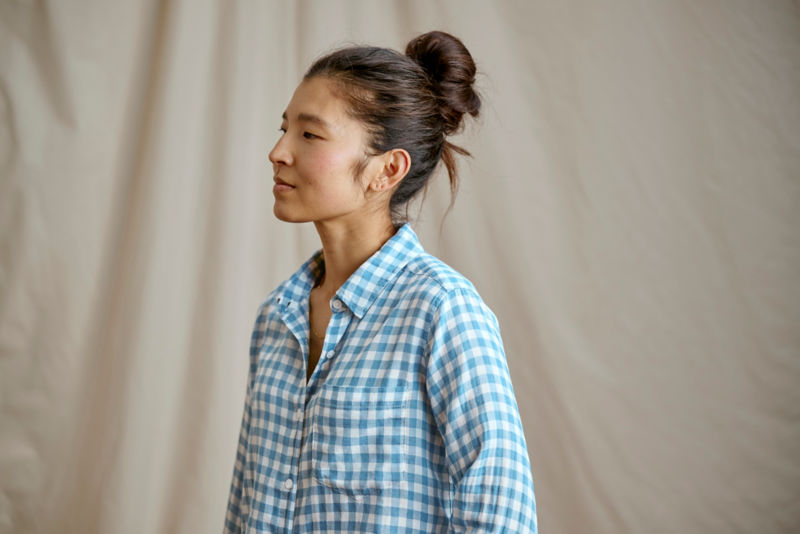 Everyday Lightweight Plaid Long-Sleeve Boyfriend Shirt - INDIGO GINGHAM image number 1