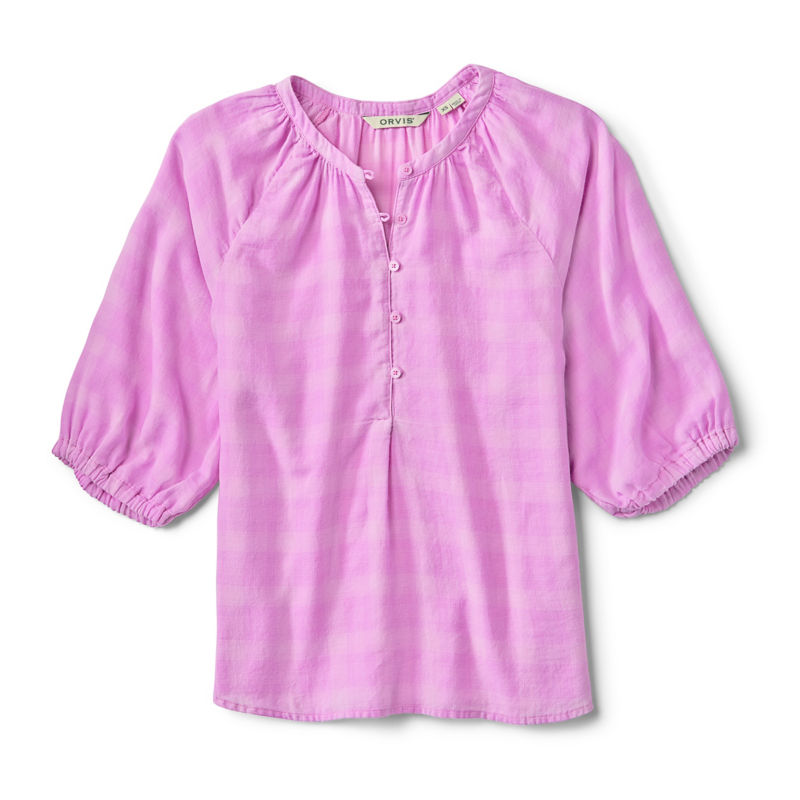 Lightweight Blouson-Sleeve Shirt - LILAC PLAID image number 2
