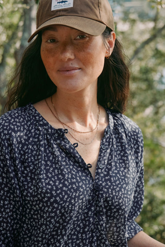 Lightweight Blouson-Sleeve Shirt - NAVY DITSY TULIP image number 1