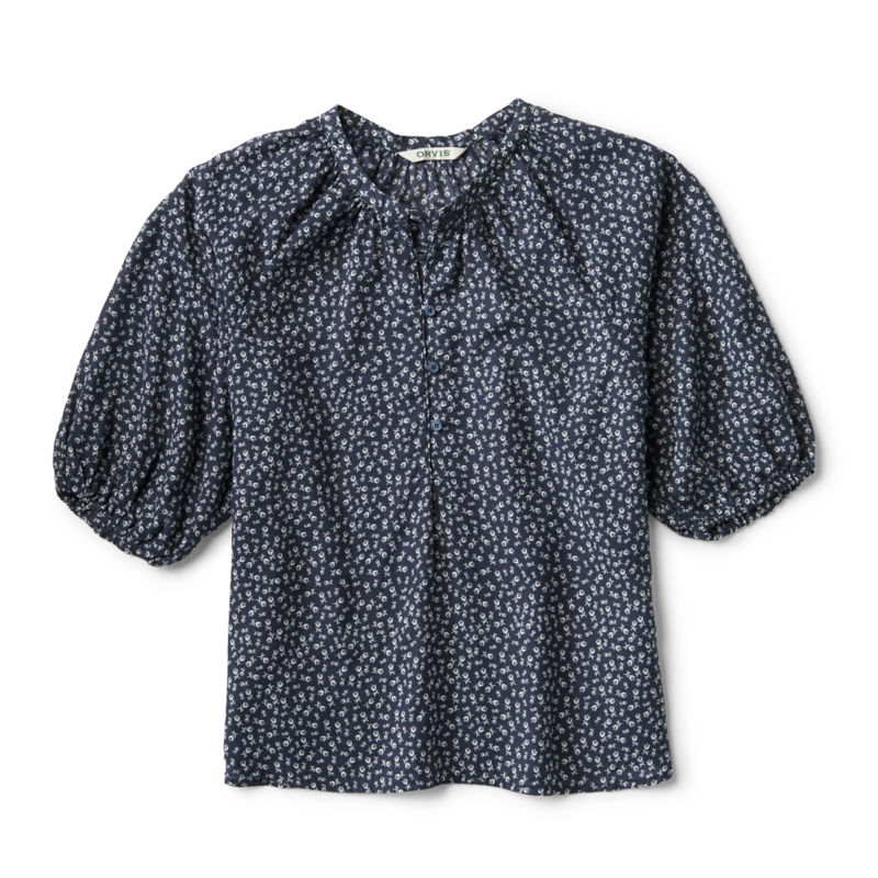Lightweight Blouson-Sleeve Shirt - NAVY DITSY TULIP image number 2