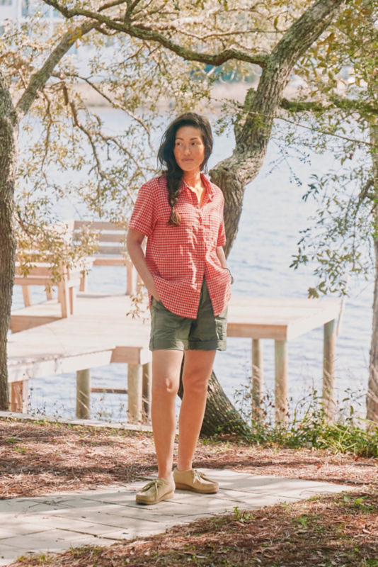 Performance Linen Short-Sleeve Camp Shirt - POPPY GINGHAM