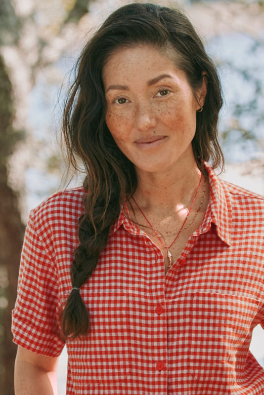 Performance Linen Short-Sleeve Camp Shirt - POPPY GINGHAM image number 1