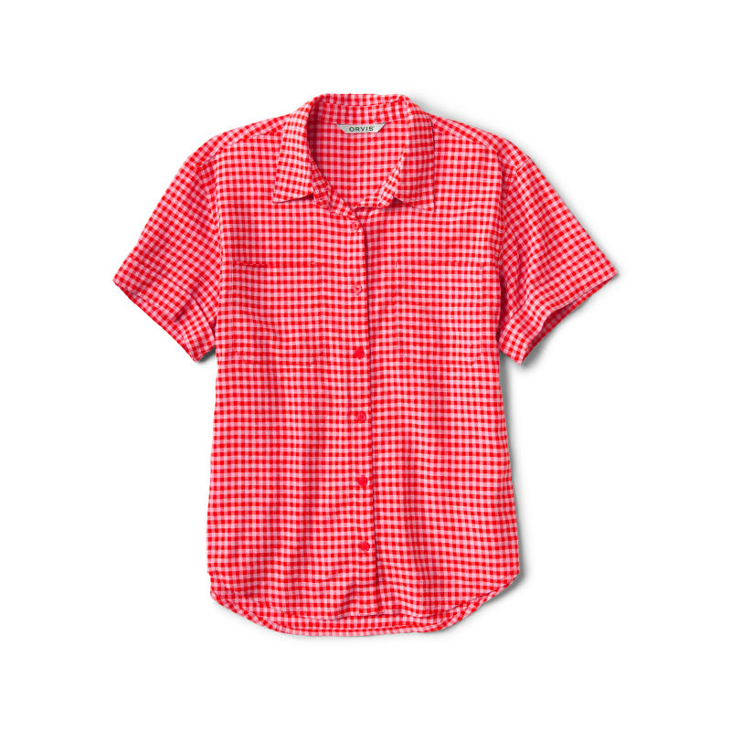 Performance Linen Short-Sleeve Camp Shirt - POPPY GINGHAM image number 4