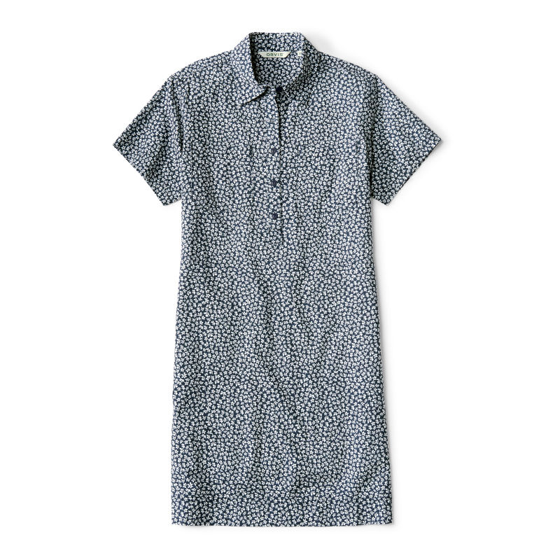 Classic Short-Sleeve Camp Shirt Dress - NAVY DITSY FLORAL
