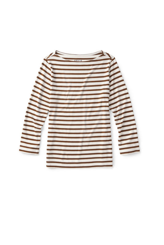 Perfect 3/4-Sleeve Boatneck Tee - SNOW/HAZELNUT STRIPE