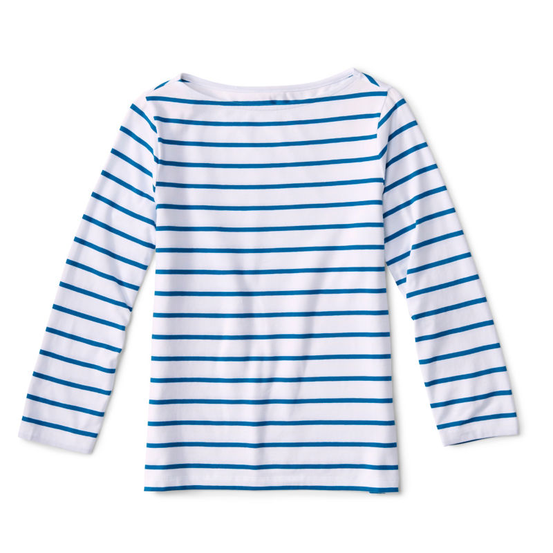 Perfect 3/4-Sleeve Boatneck Tee - WHITE/PACIFIC STRIPE image number 1