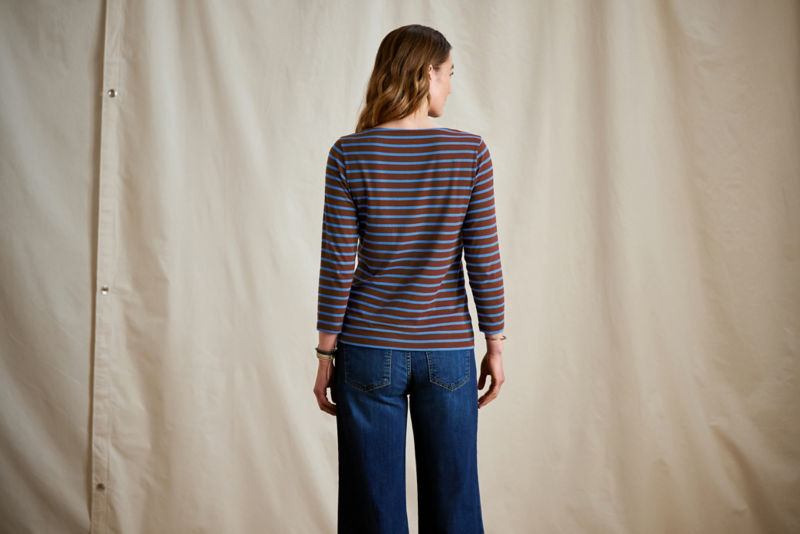 Perfect 3/4-Sleeve Boatneck Tee - RAISIN/BLUE JAY STRIPE image number 4