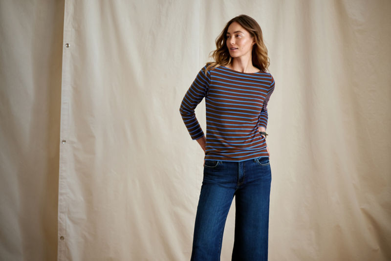 Perfect 3/4-Sleeve Boatneck Tee - RAISIN/BLUE JAY STRIPE