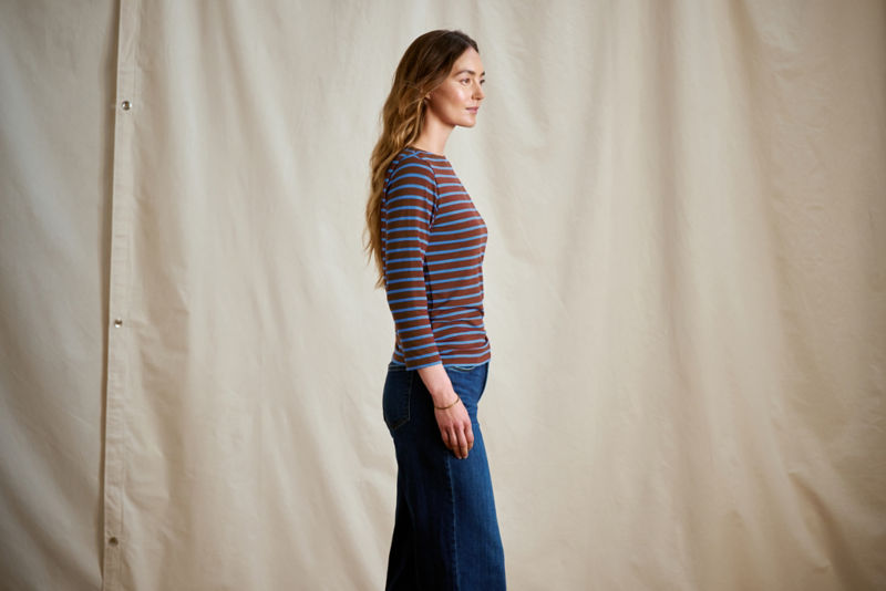 Perfect 3/4-Sleeve Boatneck Tee - RAISIN/BLUE JAY STRIPE image number 3