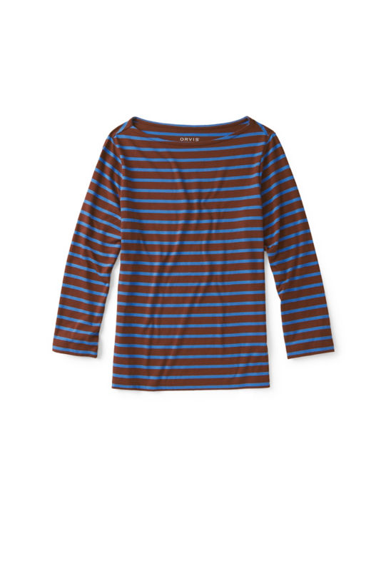 Perfect 3/4-Sleeve Boatneck Tee - RAISIN/BLUE JAY STRIPE image number 5