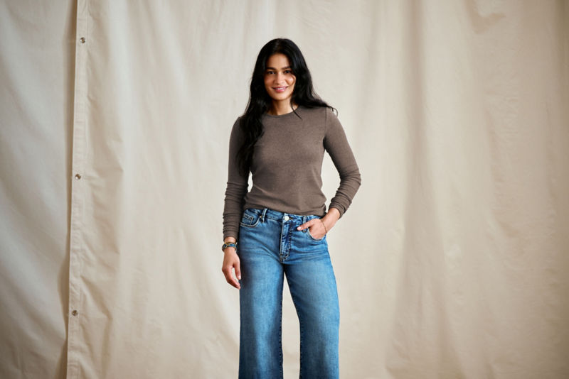 Ribbed Long-Sleeve Crew - MUSHROOM HEATHER