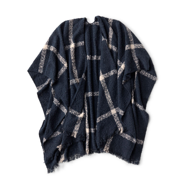 Boucl&eacute; Plaid Ruana - TRUE NAVY/SNOW