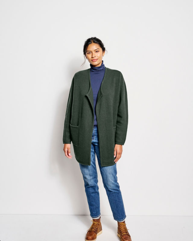 Boiled Wool Coatigan - BLACK image number 1