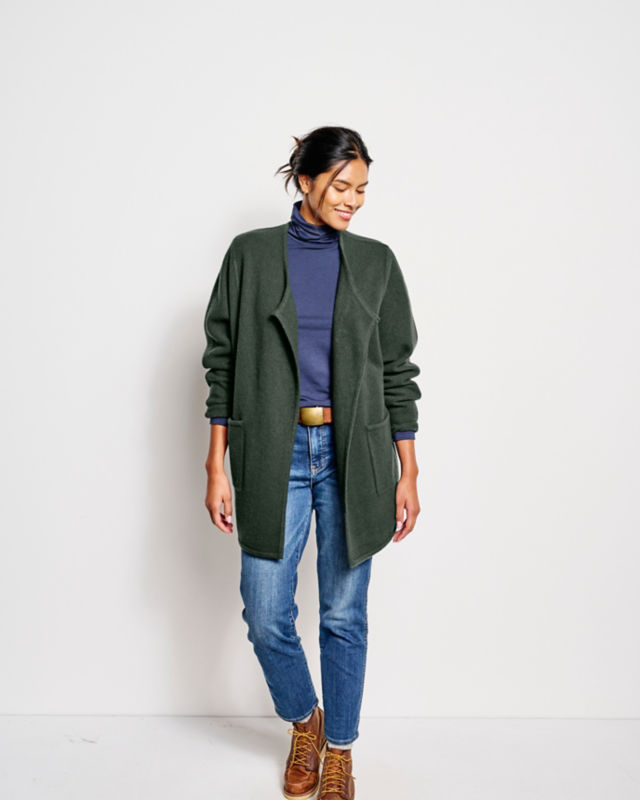 Boiled Wool Coatigan - BLACK image number 5