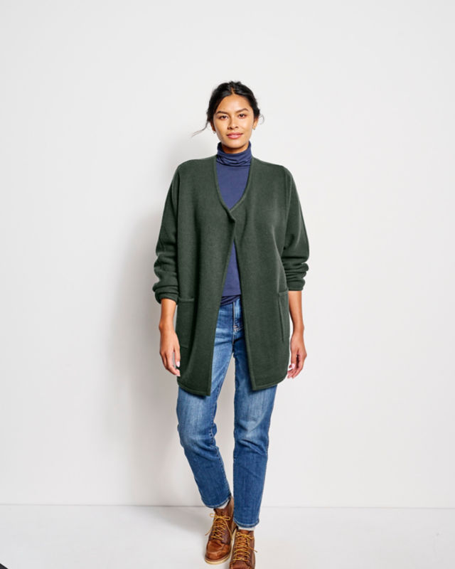 Boiled Wool Coatigan - BLACK image number 4