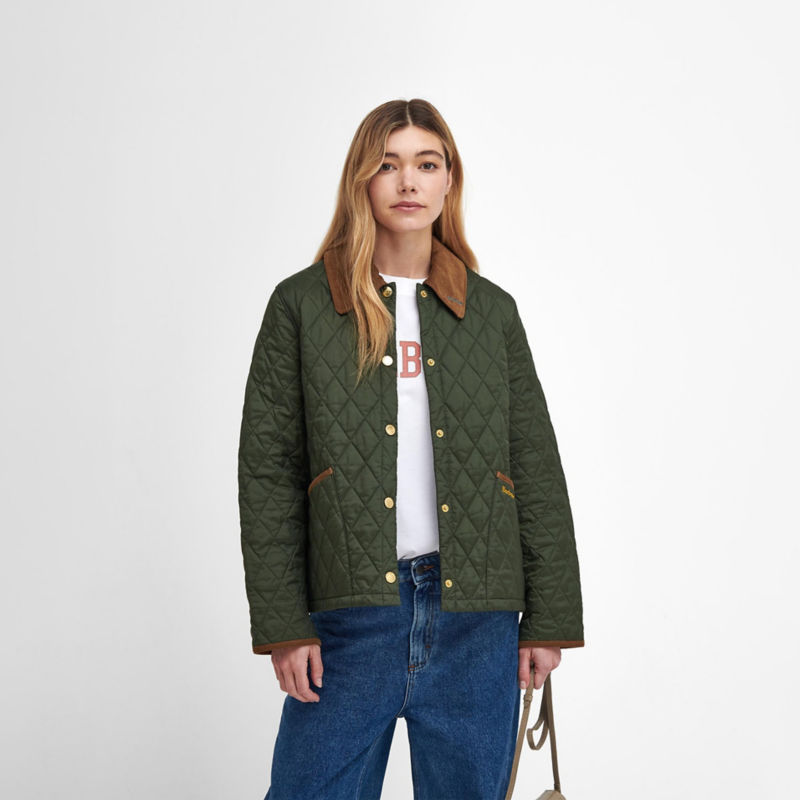 Wearing green quilted jacket