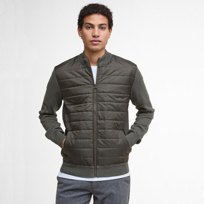 Barbour&reg; Essential Carn Baffle Zip-Through Knitted Sweater - OLIVE