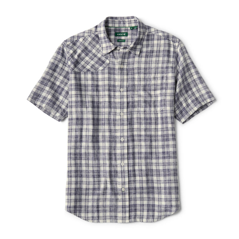 Space-Dyed Plaid Short-Sleeve Shirt - TRUE NAVY/SNOW