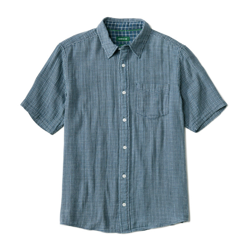 Double-Face Short-Sleeve Shirt - TRUE NAVY MINI CHECK image number 0