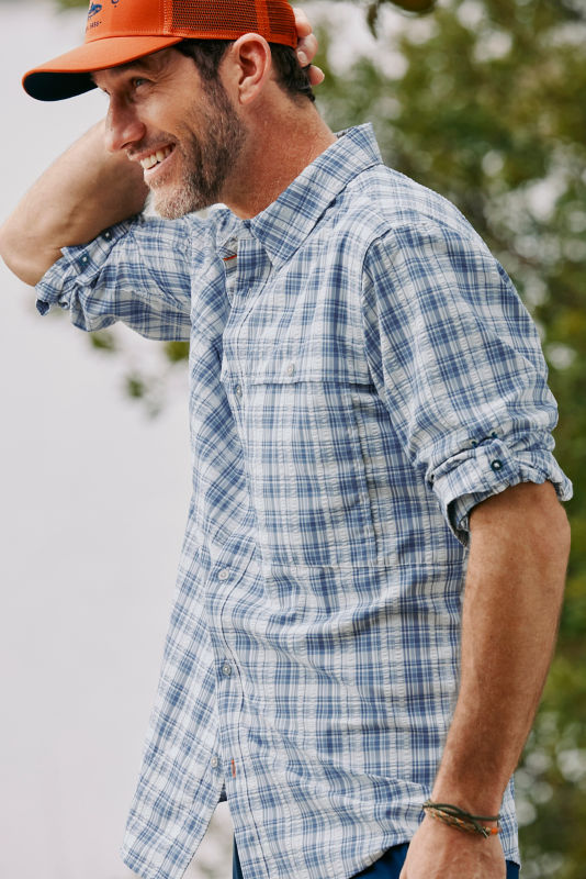 Men's Open Air Caster Plaid Long-Sleeve Shirt - TRUE NAVY/WHITE image number 2