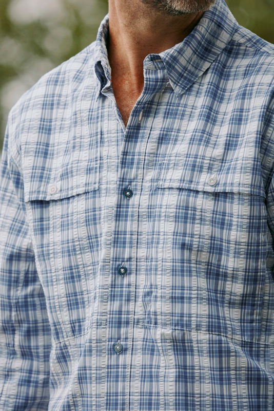 Men's Open Air Caster Plaid Long-Sleeve Shirt - TRUE NAVY/WHITE image number 1