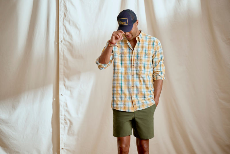 Men's Open Air Caster Plaid Long-Sleeve Shirt - TANGERINE/PEACOCK