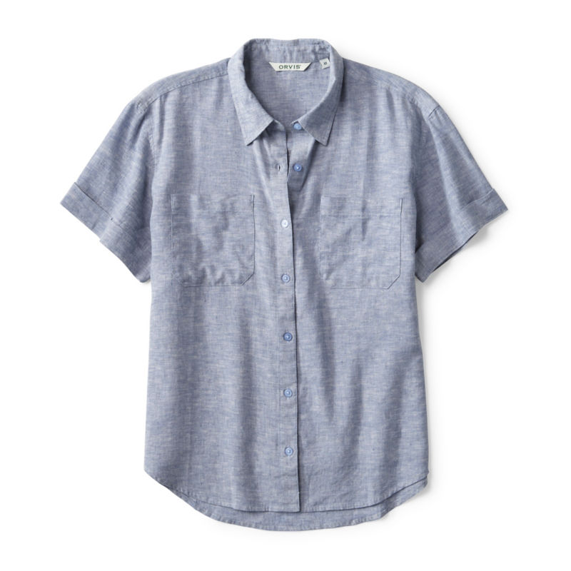 Performance Linen Short-Sleeve Camp Shirt - DUSTY BLUE CHAMBRAY image number 0