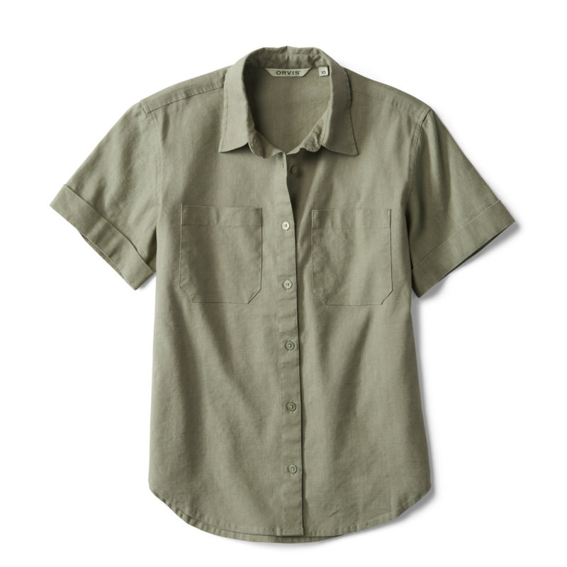 Performance Linen Short-Sleeve Camp Shirt - OLIVINE image number 0
