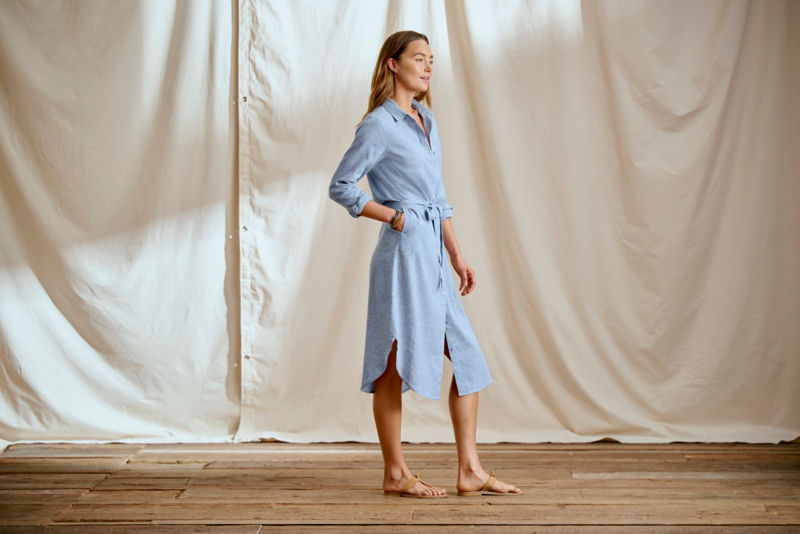 Performance Linen Midi Shirt Dress - MOSS image number 3
