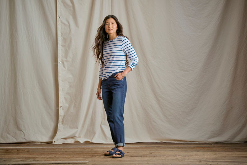 Perfect Relaxed Long-Sleeve Crew - WHITE/PACIFIC STRIPE image number 1