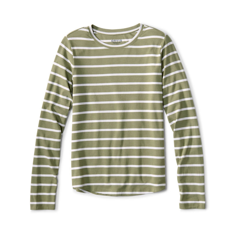 Perfect Relaxed Long-Sleeve Crew - OLIVINE/WHITE STRIPE