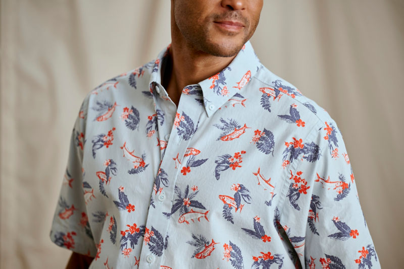 Men&rsquo;s Heritage Poplin Printed Short-Sleeve Shirt - BLUE MIST TARPON image number 1