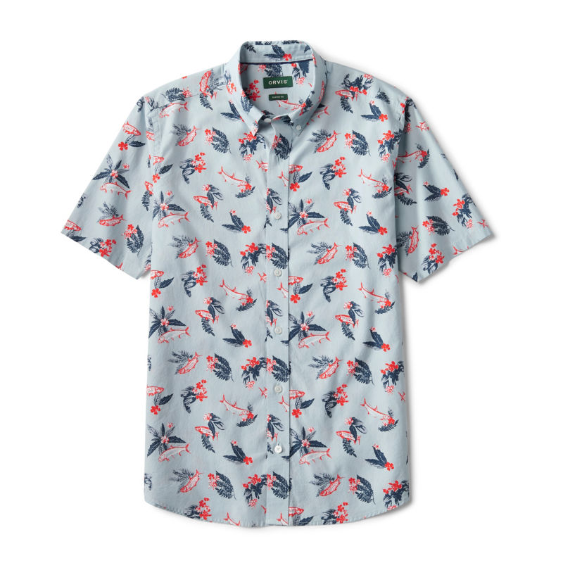 Men&rsquo;s Heritage Poplin Printed Short-Sleeve Shirt - BLUE MIST TARPON image number 4