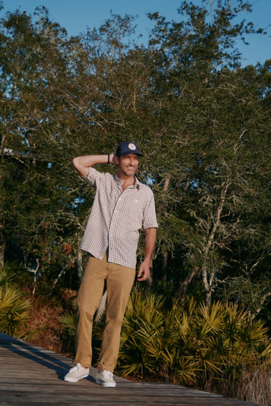 Hemp/TENCEL&trade; Short-Sleeve Shirt - TRUE NAVY/POPPY image number 3