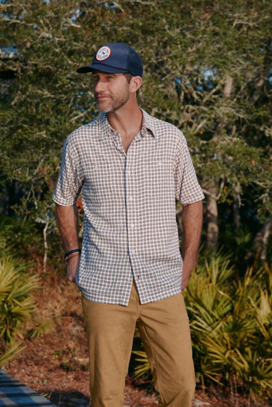 Hemp/TENCEL&trade; Short-Sleeve Shirt - TRUE NAVY/POPPY