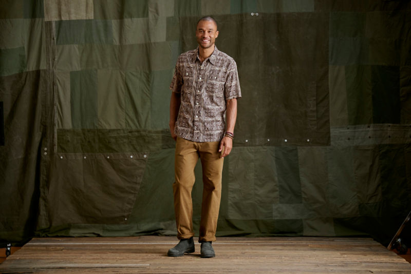 Hemp/TENCEL&trade; Short-Sleeve Shirt - SHIITAKE BLOCK image number 0