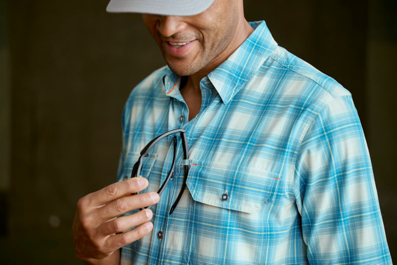 Stonefly Stretch Short-Sleeve Shirt - BLUE MIST/POPPY PLAID image number 2