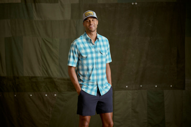 Stonefly Stretch Short-Sleeve Shirt - PACIFIC BLUE/CITRUS PLAID
