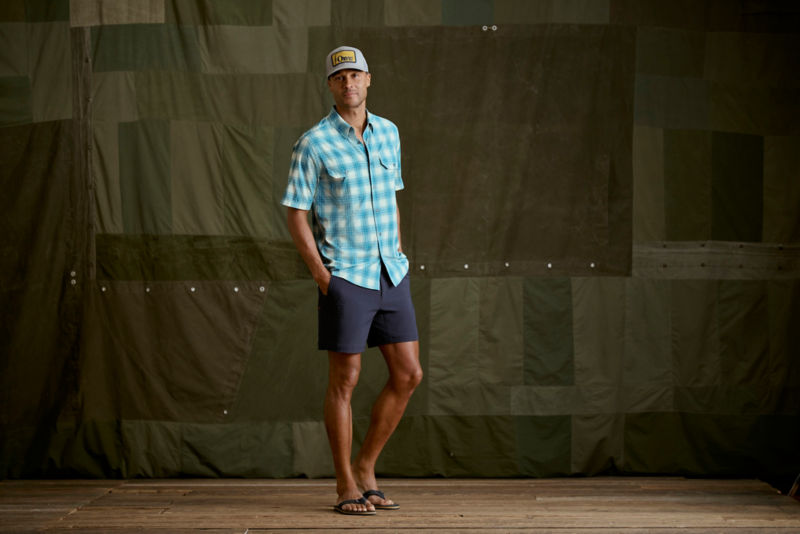 Stonefly Stretch Short-Sleeve Shirt - BLUE MIST/POPPY PLAID image number 7