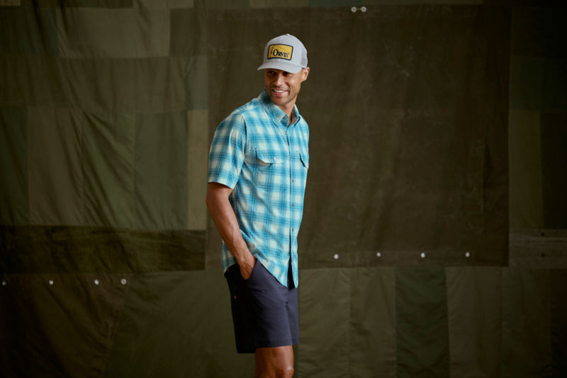 Stonefly Stretch Short-Sleeve Shirt - BLUE MIST/POPPY PLAID image number 5