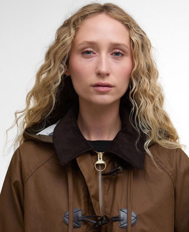 Barbour&reg; Myra Waxed Duffle Coat - BARK image number 1