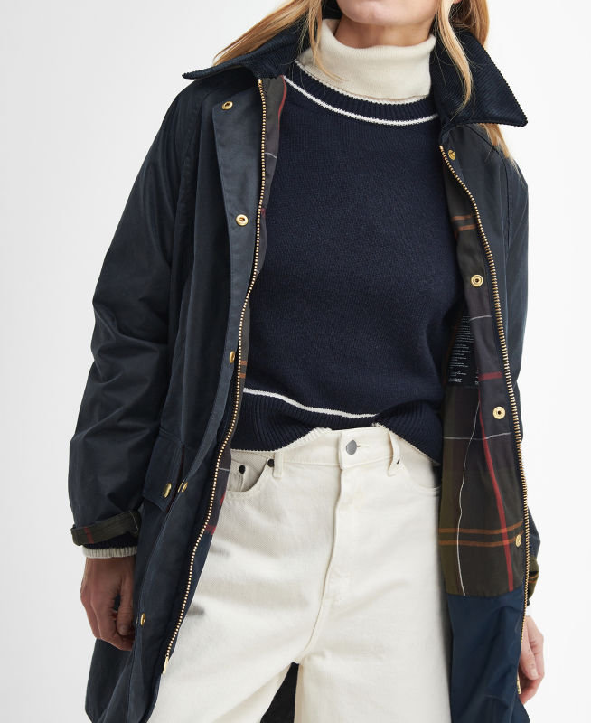 Barbour&reg; Beadnell Waxed Long Jacket - NAVY image number 3